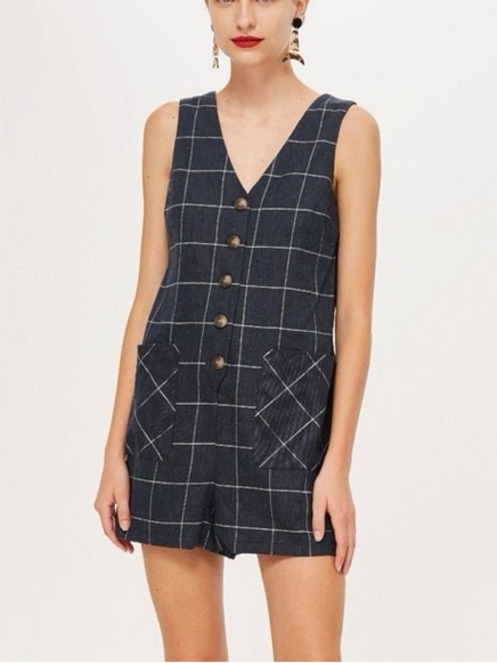 Women’s Topshop Navy and White Textured Fabric Detail Romper